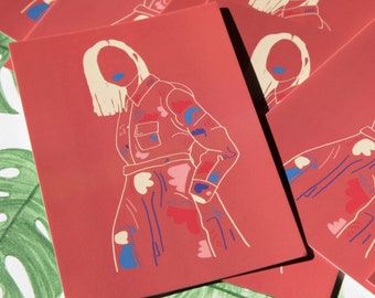 Léa Carte postale de femme sur fond coloré cadeau parfait A6