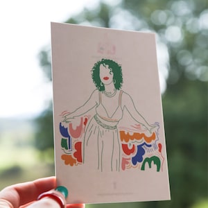 Dibujo Léna situación, ilustración mujer moderna con pelo rizado