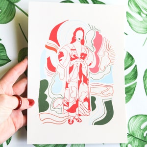 Illustrazione di donna bohémien, poster colorato per la decorazione della camera da letto, stampa d'arte Cléo