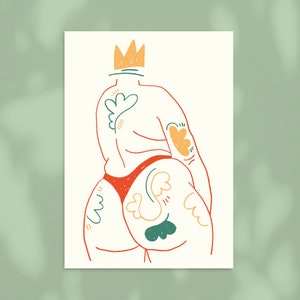 Goddess big butt illustration for fun and sexy decor, unique drawing of woman in panties without head. The boss who wears the panties.