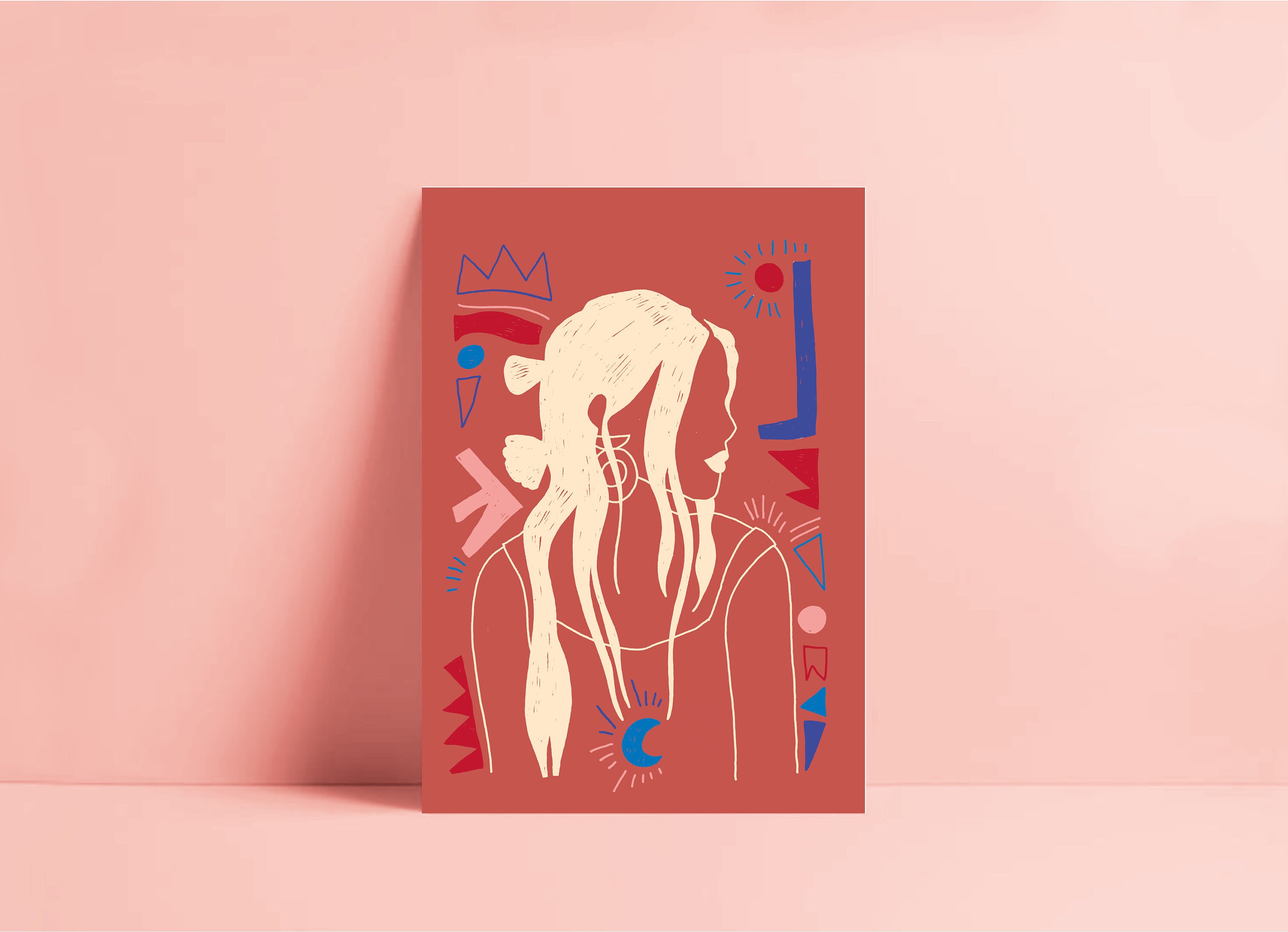 Dessin de Jeune Femme Profil Fait A La Main Imprimé en Couleur ou Dessin Original Noir et Blanc - Is