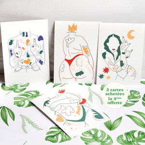 Lot de 4 illustrations feministes, dessin de femme pour s'aider à se sentir belles et fières dans son corps.