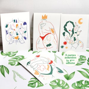 Lot of 4 feminist illustrations, drawing of women to help them feel beautiful and proud in their body.