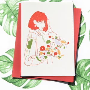Portrait femme de profil avec bouquet de fleur, decoration bohème champetre poetique romantique. Jeanne