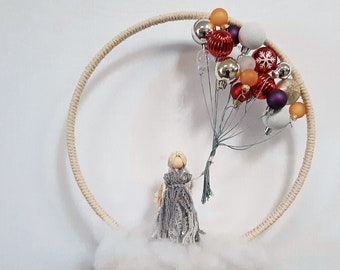 Girl With Balloons Table Top Decoration, Centerpiece for Party, Whimsical Girl Figurine in Hoop, Circular Table Art, Art Doll Statue
