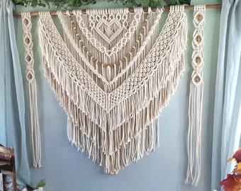 Large Handmade Macrame Wall Hanging for Boho Home Decor, Bohemian Headboard Above Bed Wall Art for Bedroom Accent, Housewarming Gift