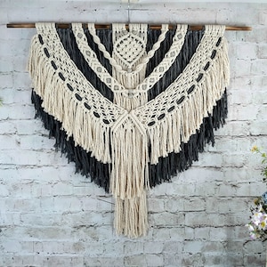 Large Macrame Wall Hanging: Knotted Fiber Art Tapestry, Rustic Home Decor