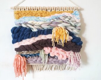 Macraweave Wall Hanging Tapestry with Multi Colored Fibers, Macrame Weave for Home Decor, Bohemian Wall Tapestry