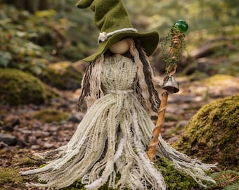 Standing Kitchen Witch Doll Figurine: Handmade Halloween Decor, Customized Art Doll