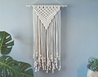 Small Macrame Wall Hanging for Nursery, Bedroom, RV, Macrame Curtain for Side/Slim Window, Wall Art for Home Decor, Boho Apartment Therapy