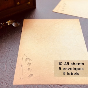 Snowdrop coffee beans letter writing set perfect gift A5 paper matching envelopes labels letter writing paper stationery set vintage theme