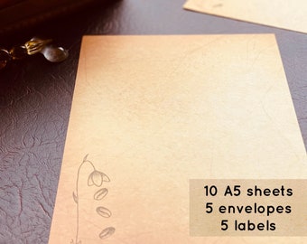 Snowdrop coffee beans letter writing set perfect gift A5 paper matching envelopes labels letter writing paper stationery set vintage theme