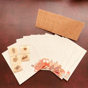Precioso juego de cartas de regalo con diseño de calabaza y especias para otoño, sobres de regalo perfectos, etiquetas, papel para escribir cartas, juego de papelería