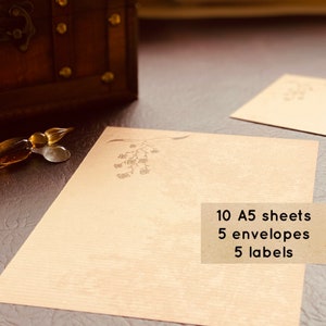 Juego de escritura de cartas con flores y cuernos, idea de regalo encantadora, sobres a juego de papel A5, etiquetas, juego de papelería de papel para escribir cartas