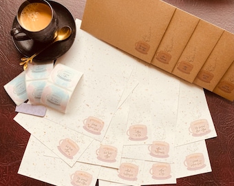 Ensemble d'écriture de lettres Fun Coffee, imprimé sur du papier à inclusions d'extrait de café, 100 % recyclé