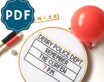 CROSS STITCH PDF | 'it' Movie Derry Police Department Downloadable Pattern and Instructions