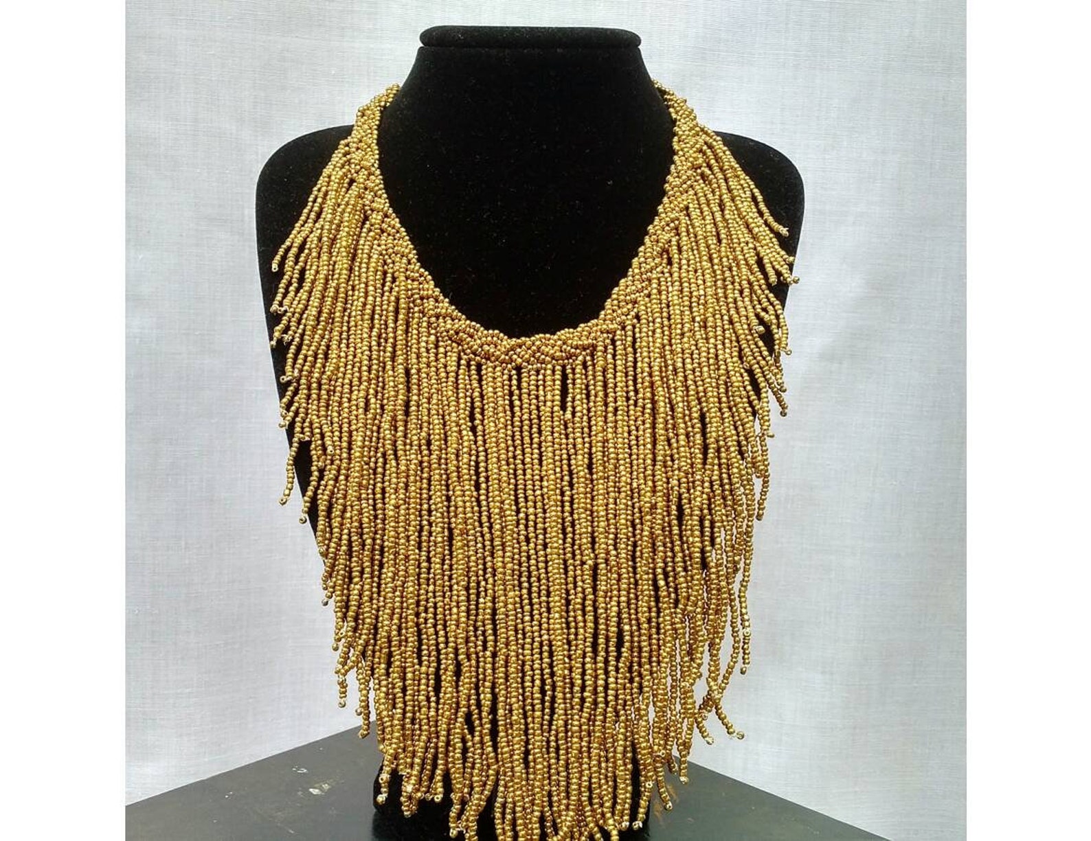 Elegant African Gold Bead Necklace Gift for Her Fringe - Etsy