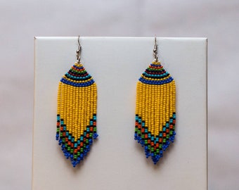 African Beaded Tassel Earrings - African Jewelry - Ethnic Jewelry  - Women’s Earrings - Yellow Boho Earrings - Gift for Women
