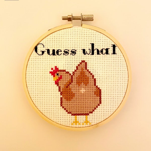 Guess What… Chicken Butt! - Finished Cross Stitch - Funny Cross Stitch - Made to Order