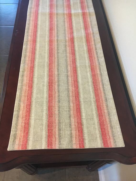 pink and beige Table Runner Handmade Spring Gifts Stripes in light blue Summer Fall table linen Housewarming