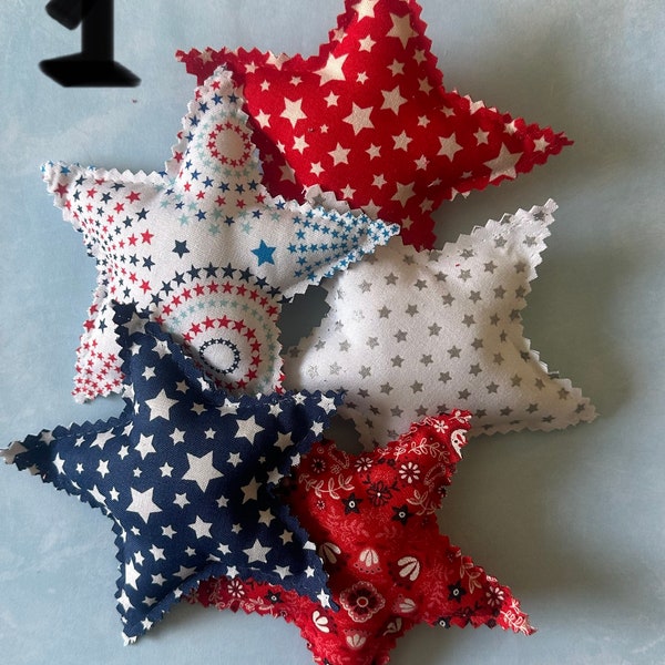 Set of 5 Patriotic Stars bowl filler.  Blue, red, white Farmhouse Fabric Filled Stars. 4th of July Decor. Memorial Day. Gift