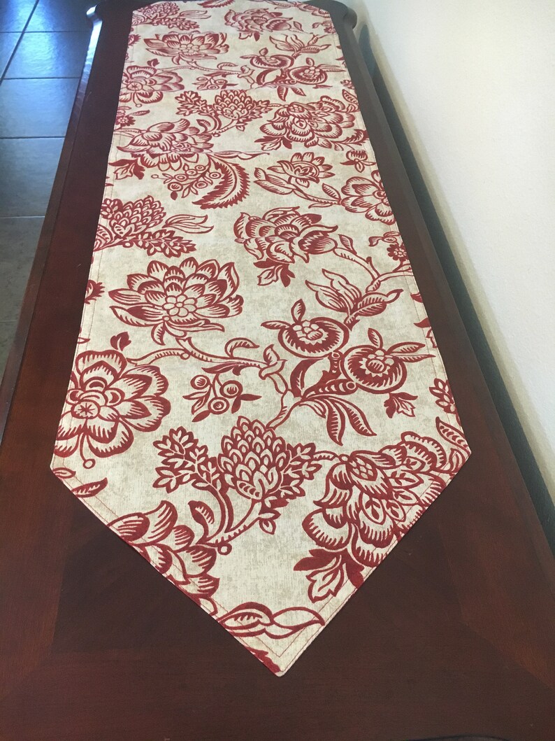 Housewarming Gifts Burgundy and light beige table decor Summer Handmade Table Runner Floral Pattern