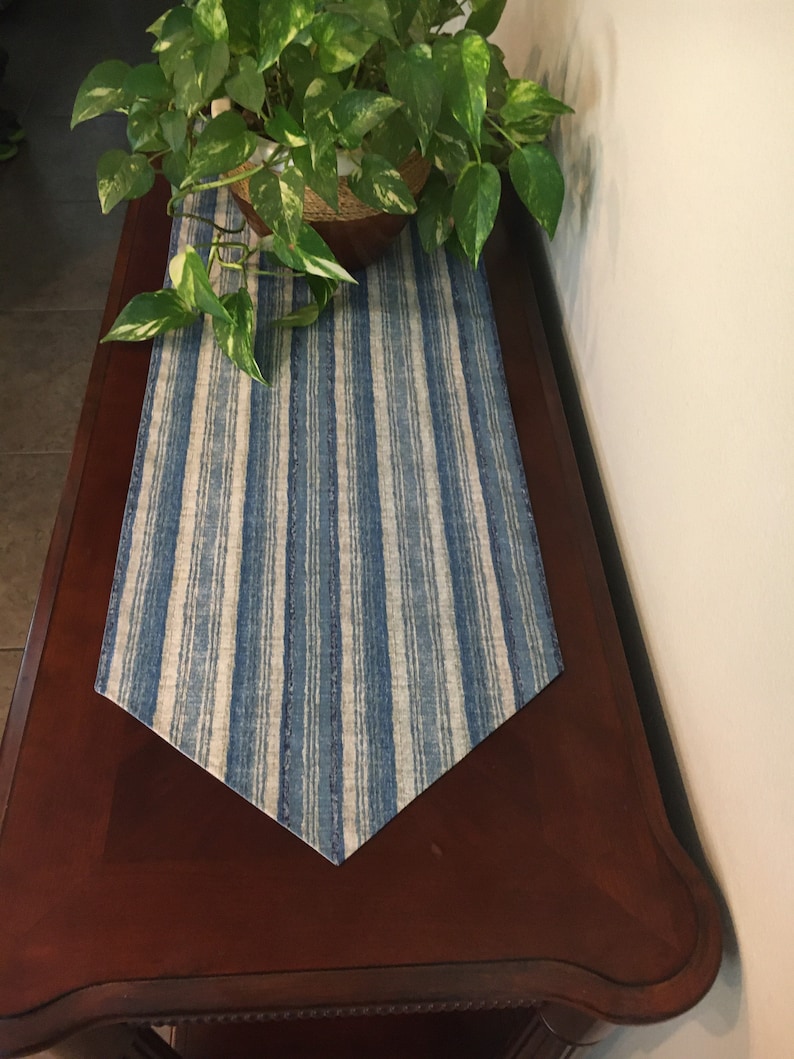 Stripes in shades of blue & Beige Table Runner. Handmade Etsy