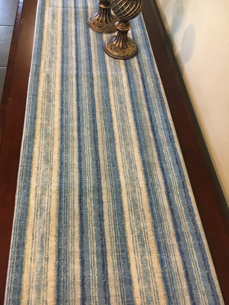 Stripes in shades of blue & Beige Table Runner. Handmade Etsy