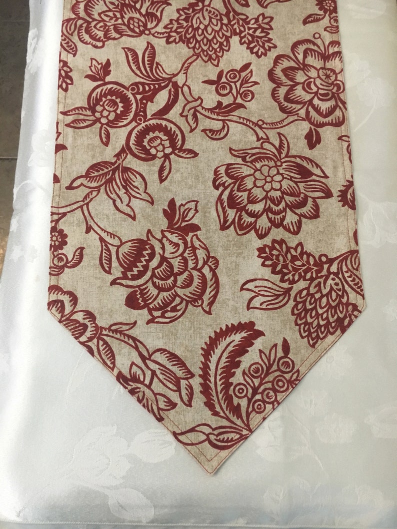 Housewarming Gifts Burgundy and light beige table decor Summer Handmade Table Runner Floral Pattern