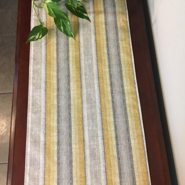 Stripes in shades of yellow, gray and beige Table Runner| Valances | Handmade Spring, Summer, Fall table linen. Housewarming - Gifts