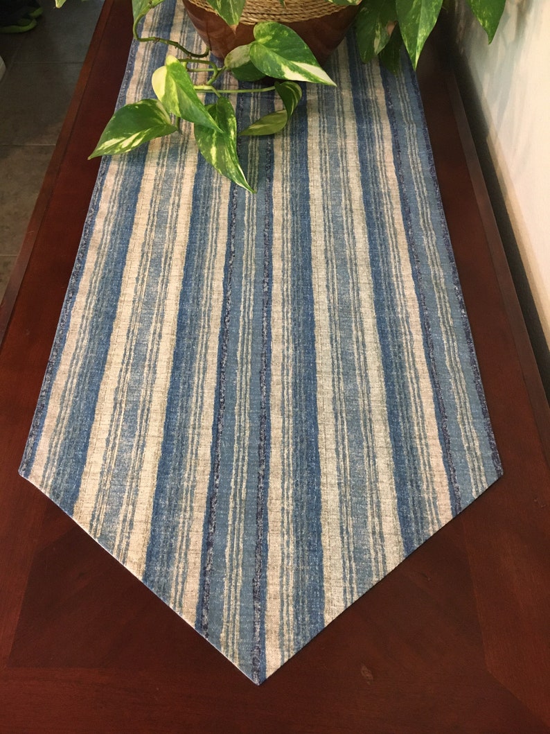 Stripes in shades of blue & Beige Table Runner. Handmade Etsy