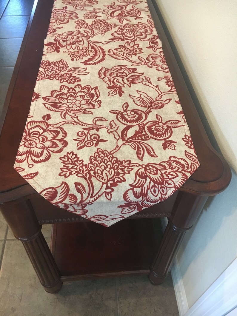 Housewarming Gifts Burgundy and light beige table decor Summer Handmade Table Runner Floral Pattern