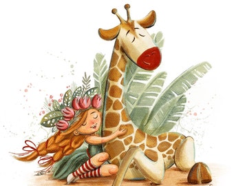 Giraff illustration, Safari nursery decor, Jungle Nursery, animal art