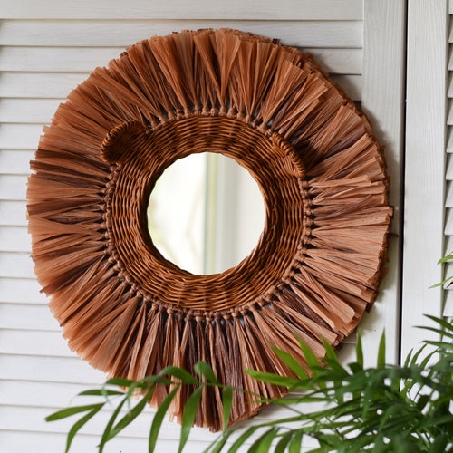 Wicker Ivory Lion Face Mirror Nursery Animal Wall Hanging Etsy