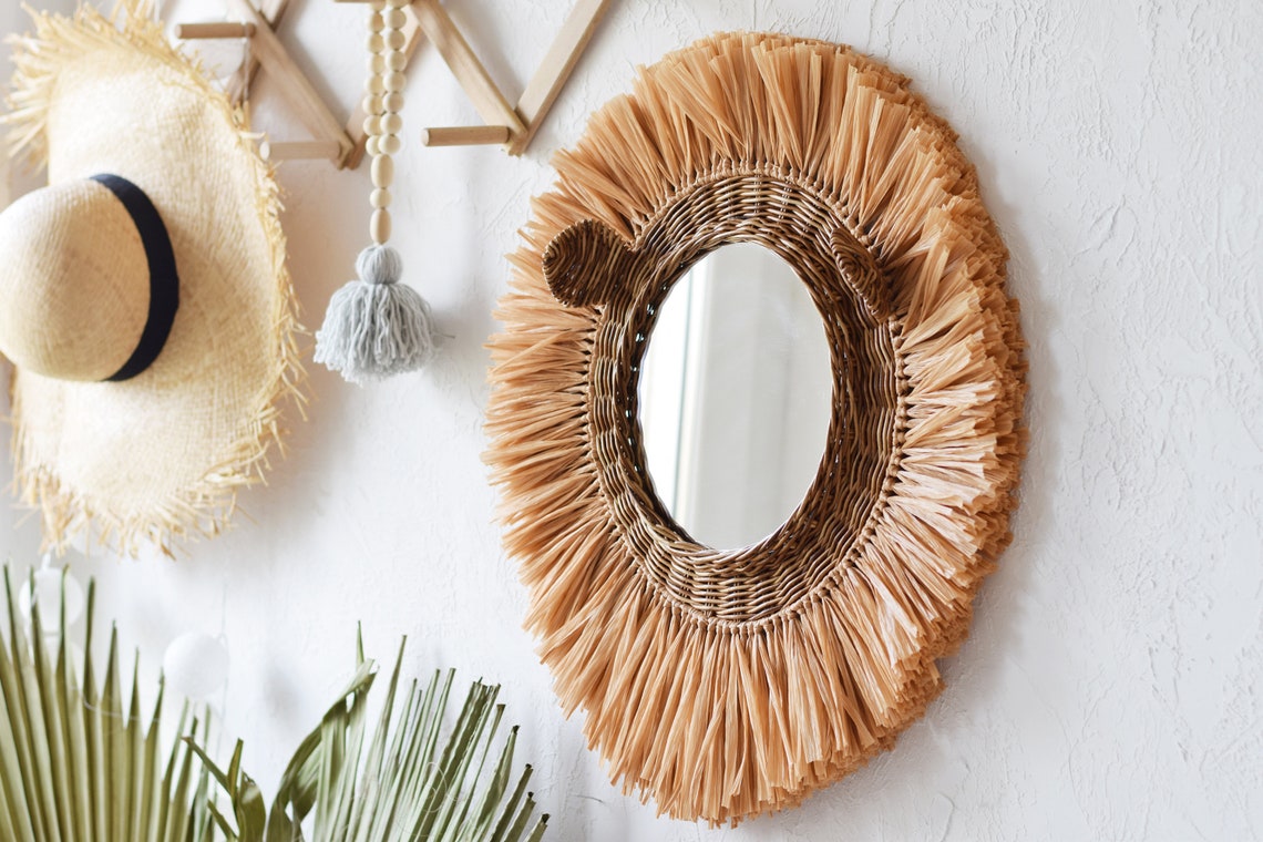 Lion Nursery Decor Wicker Lion Mirror Nursery Animal Head Etsy