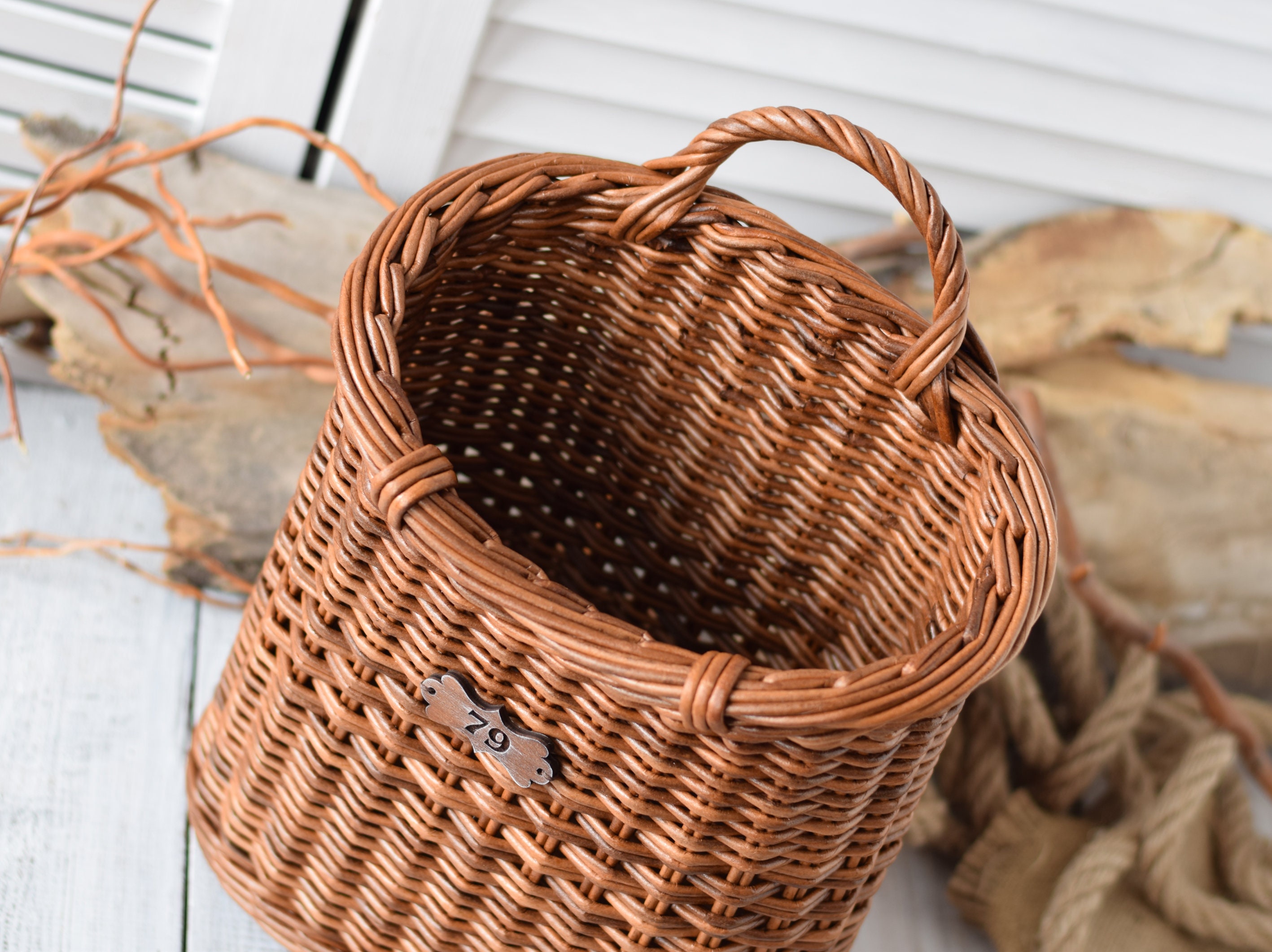 Rustic Door basket Wicker hanging wall basket Interior coffee Etsy