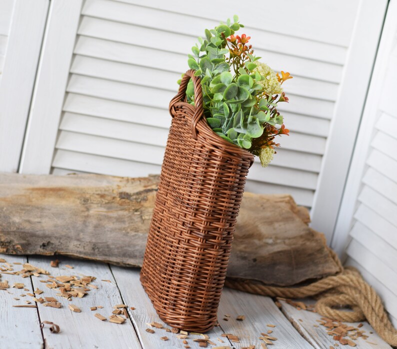 Rustic STORM DOOR basket Wicker hanging wall basket Super slim Etsy