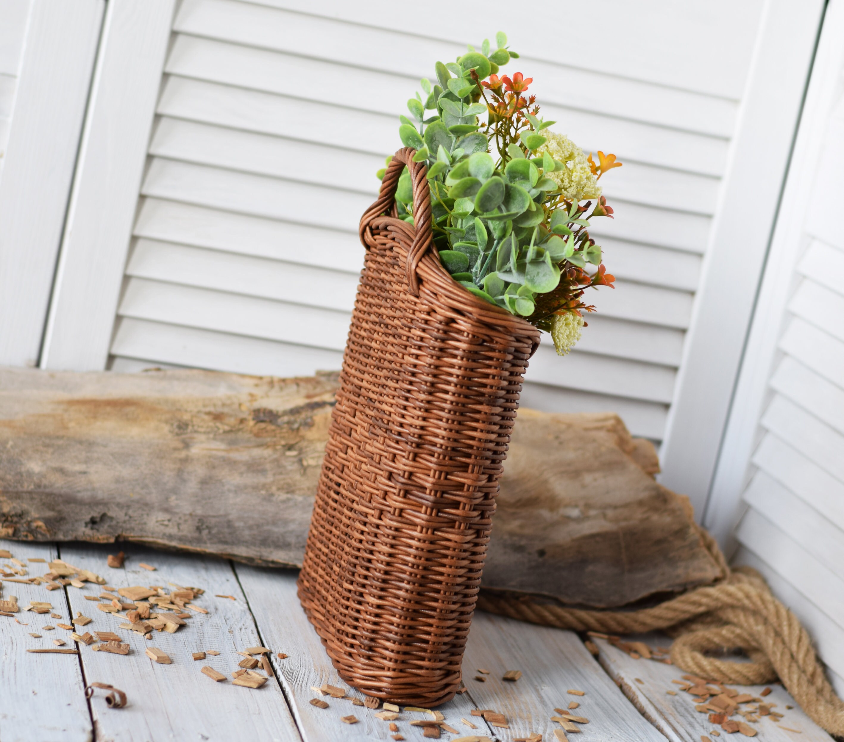 Rustic STORM DOOR basket Wicker hanging wall basket Super slim Etsy