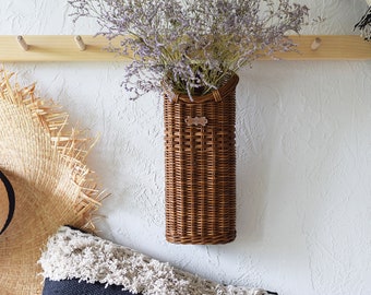 Rustic DOOR basket Wicker hanging wall basket Super slim brown basket for front door Basket for flowers Cottage wall decor