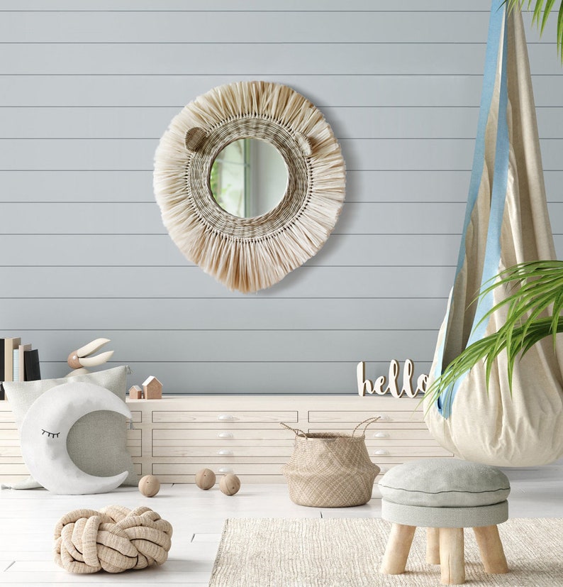Wicker Ivory Lion Face Mirror Nursery Animal Wall Hanging Etsy