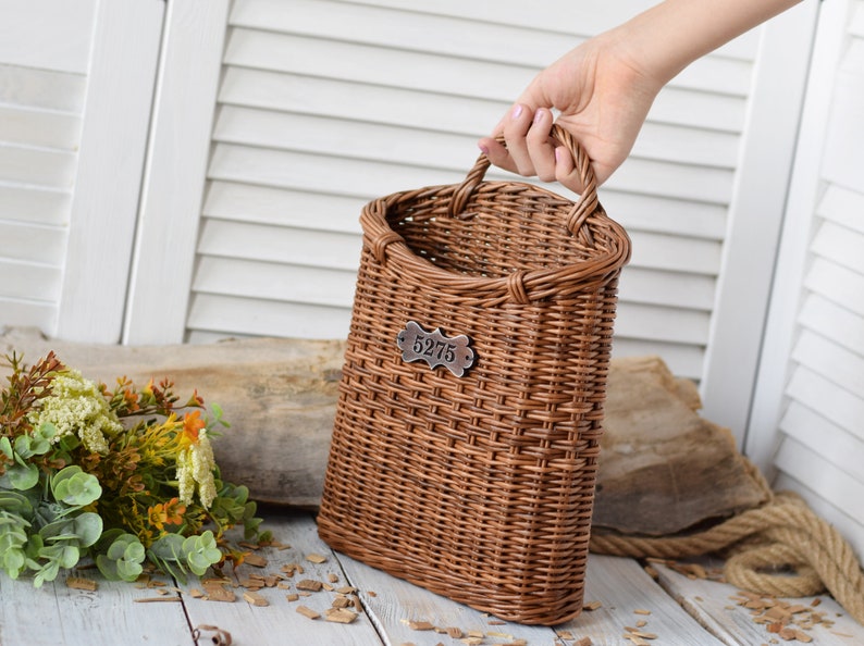 Rustic STORM DOOR basket Wicker hanging wall basket Super slim Etsy
