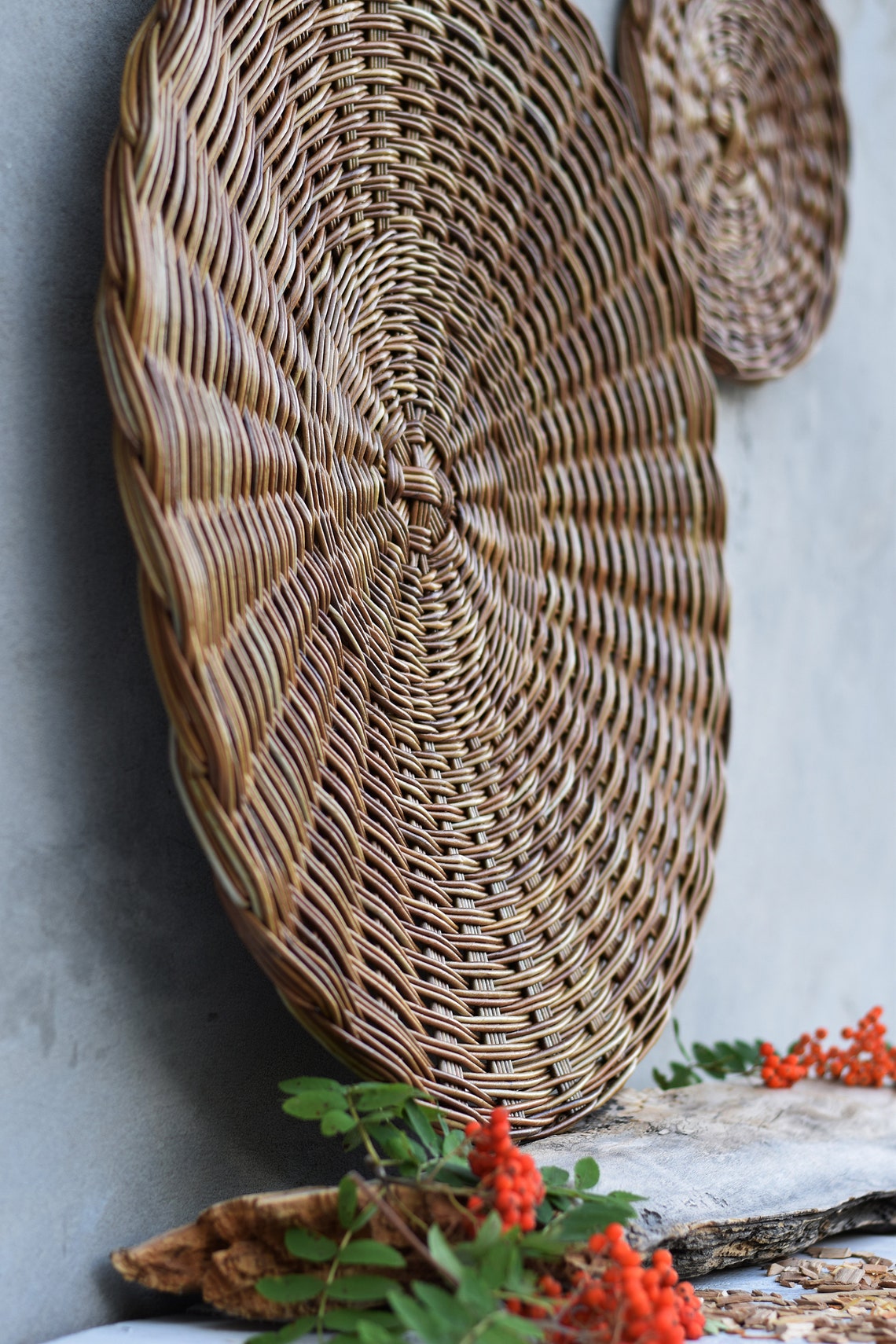 Boho Wall Basket Set of 2 Round Wicker Wall Decor Brown Etsy