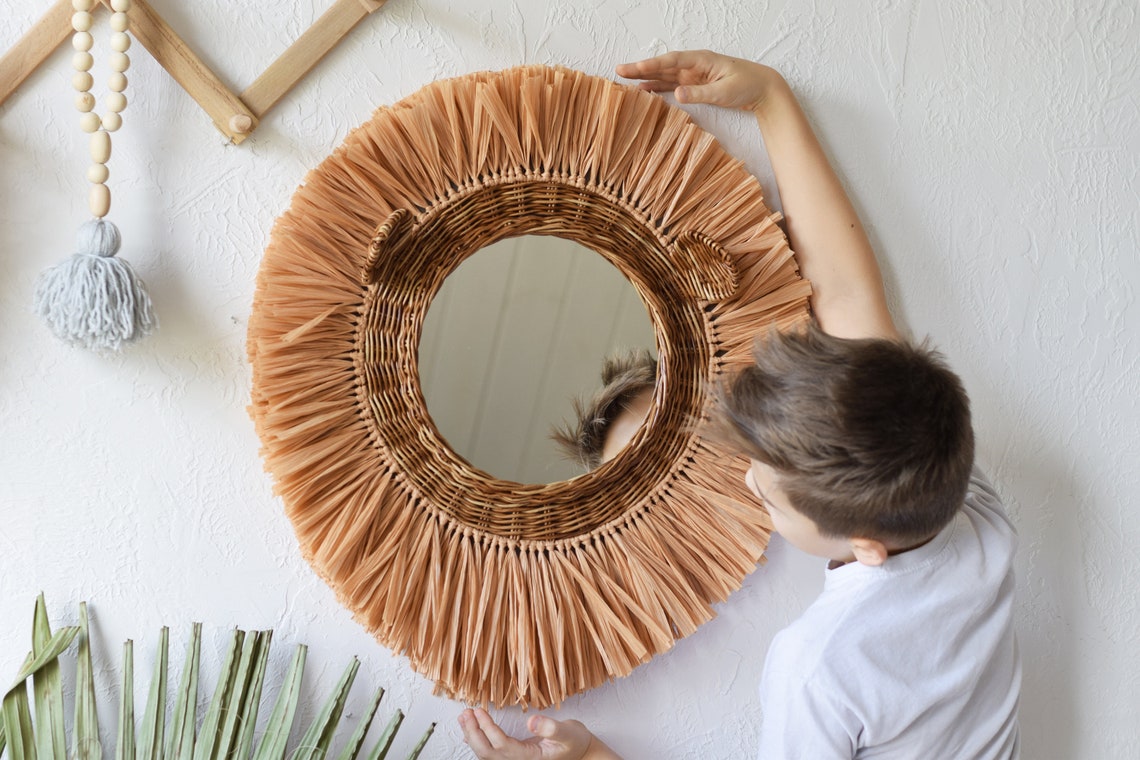 Lion Nursery Decor Wicker Lion Mirror Nursery Animal Head Etsy