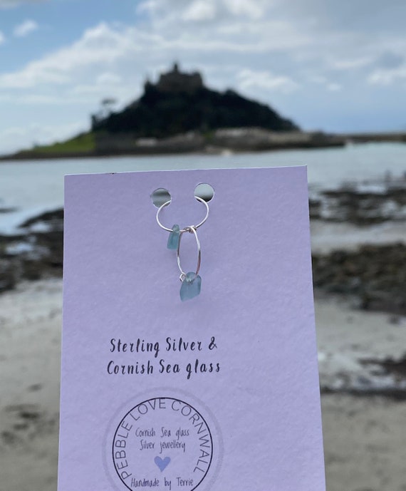 Small Sterling Silver Sea glass hoops