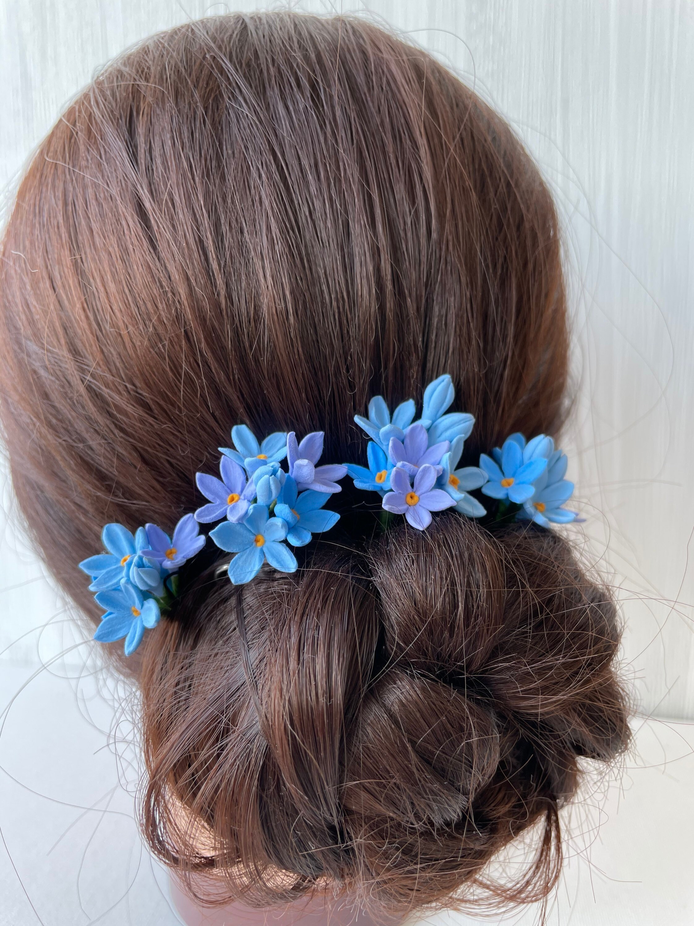 Blue flower hair pin. me not flower hair pins. Bridal Etsy