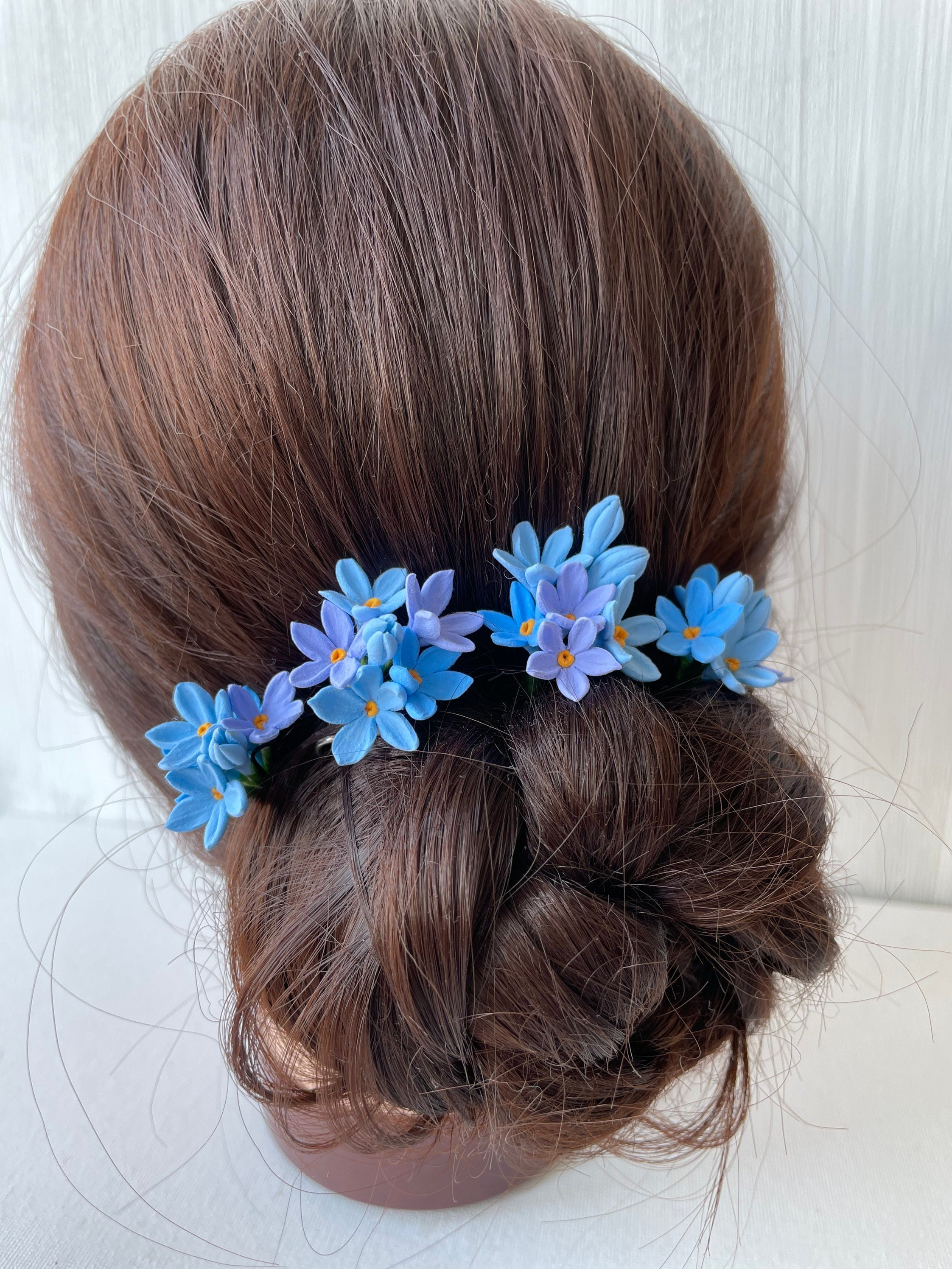 Blue flower hair pin. me not flower hair pins. Bridal Etsy