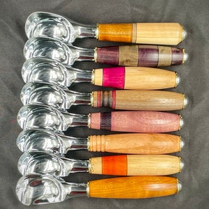 Handcrafted ice cream scoops. Various woods and styles.