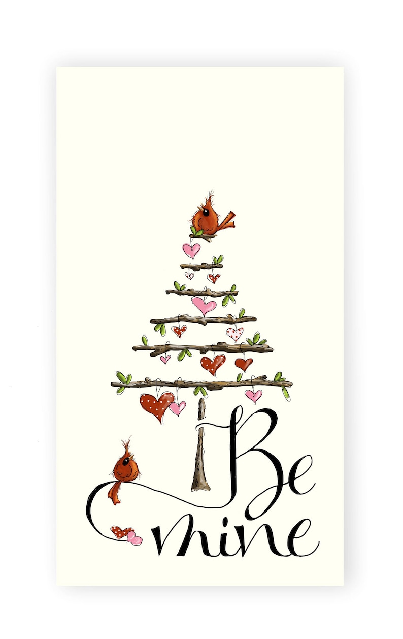 Valentine Decor Bath Hand Towel Tea Towel Hostess Gift Holiday Kitchen Decor Valentines Day Birds and Tree Kitchen Dish Towel