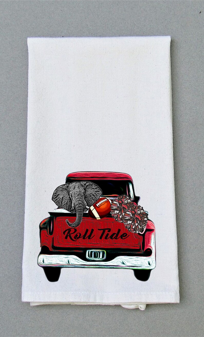 University Of Alabama Football Truck Print Kitchen Bath Hand Towel Roll Tide Dish Towel Alabama Football Decor Tailgating Decor