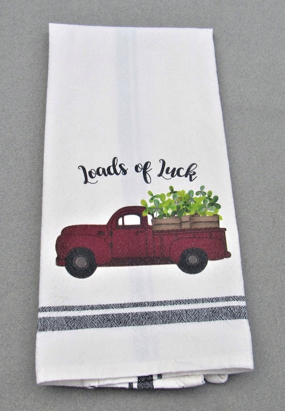 Red Truck With Sunflowers Farmhouse Tea Towel